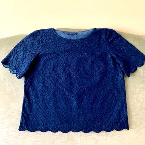 Madewell Navy Lace pattern 100% Cotton Top